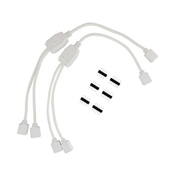 AspenTek Dc 12v 1 to 2 Ports RGB Led Strip Light Connector 4 Pin Splitter for 3528 5050 RGB Led Light Strips (1 to 2 Splitter Cable)