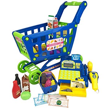Boley Grocery Cart Toy - Educational toy shopping cart for kids, for hours of pretend play running your own grocery store - equipped with grocery food and a supermarket cash register!