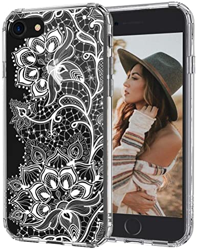 MOSNOVO iPhone SE 2020 Case, iPhone 8 Case, iPhone 7 Case, Lacy Flower Pattern Printed Clear Design Transparent Hard Back Case with TPU Bumper Case Cover for iPhone 7 / iPhone 8 / iPhone SE 2020