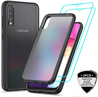 Samsung Galaxy A50 Case with 2pcs Tempered Glass Screen Protector, LeYi Ultra Slim Translucent Matte Case with Soft Edge Shockproof Bumper Protective Phone Cover for Samsung A50 [Military Grade]-Black