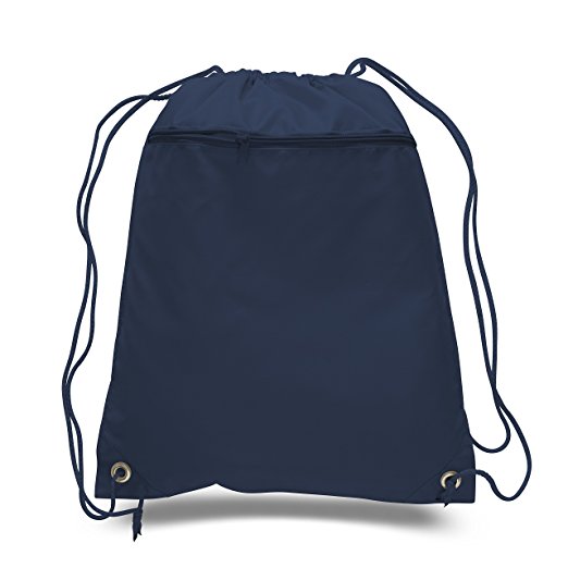 (12 Pack) Set of 12- Economical Drawstring Polyester Backpack with Front Pocket (Navy)