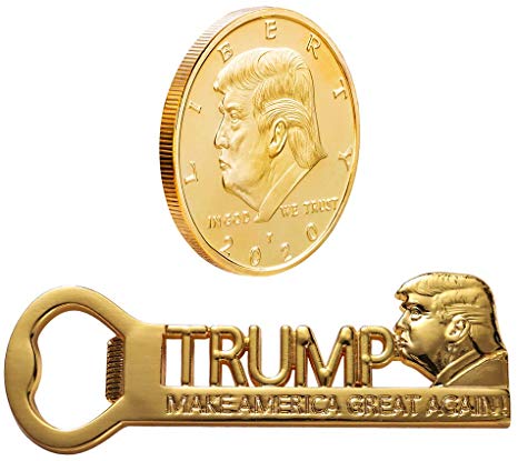 Donald Trump 2020 Gifts, MAGA Magnetic Bottle Opener with Gold Plated Collectibles Coin 2020
