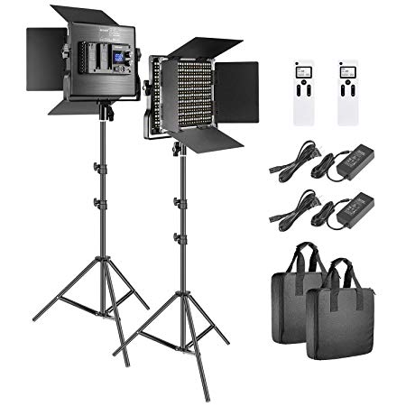 Neewer 2 Packs Advanced 2.4G 660 LED Video Light Photography Lighting Kit, Dimmable Bi-Color LED Panel with LCD Screen, 2.4G Wireless Remote and Light Stand for Portrait Product Photography