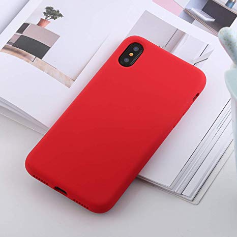 CAIFENG Phone Cover Case Shockproof Solid Color Liquid Silicone Feel TPU Case for iPhone Xs/X (Black) Protective Shell (Color : Red)