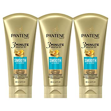 Pantene, Conditioner, Pro-V Smooth and Sleek Frizz Control, 3 Minute Miracle, 6 fl oz, Triple Pack