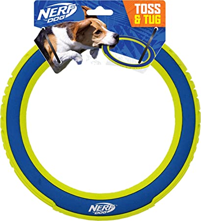 Nerf Dog Megaton Nylon Flyer Dog Toy, Frisbee, Lightweight, Durable and Water Resistant, 10 Inch Diameter, For Medium/Large Breeds, Single Unit, Blue/Green