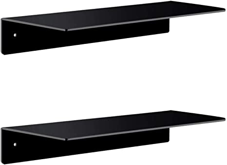 Acrylic Display Small Shelf, 5mm Thick Floating Shelves Won't Fall-Off for Bedroom, Living Room, Bathroom (Black)