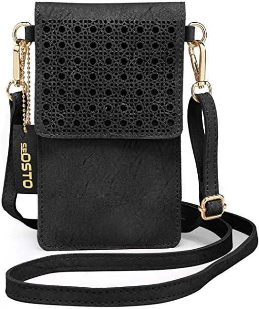 SeOSTO Womens Phone Bag Purse, Small Cross Body Shoulder Bag with screen touch clear window for iPhone Samsung Smartphone Under 6.5 Inch