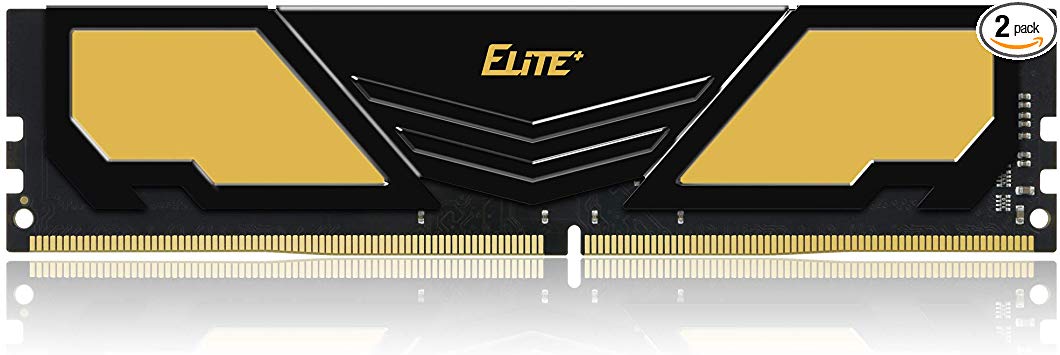 TEAMGROUP Elite Plus DDR4 16GB Kit (2x8GB) 2400MHz PC4-19200 CL16 Unbuffered Non-ECC 1.2V U-DIMM 288 Pin PC Computer Desktop Memory Module Ram Upgrade - Gold & Black - TPD416G2400HC16DC01