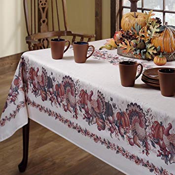 Benson Mills Thanksgiving Printed Fabric Tablecloth, 60-Inch-by-120 Inch