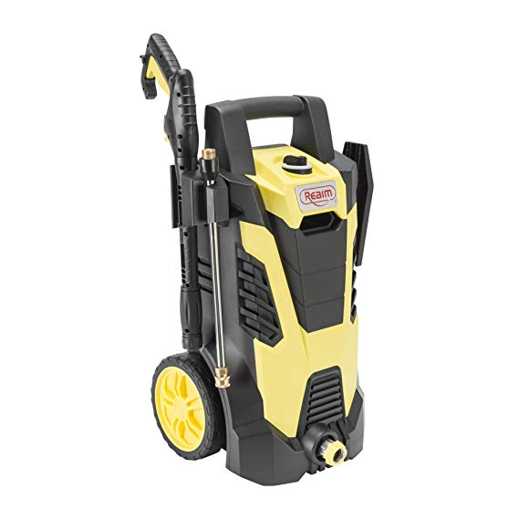 Realm BY02-BCMT Electric Pressure Washer, 2100 PSI, 1.75 GPM with Spray Gun, 5 Spray Tips, Built-in Soap Dispenser, 14.5 Amp, Yellow/Black