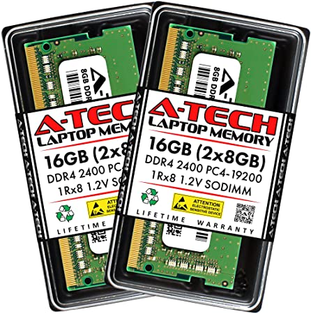 A-Tech 16GB (2x8GB) DDR4 2400MHz SODIMM PC4-19200 1Rx8 Single Rank 260-Pin CL17 1.2V Non-ECC Unbuffered Notebook Laptop RAM Memory Upgrade Kit