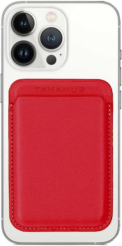 Tahamus Strong Magnetic Card Holder Leather Wallet with MagSafe for Apple iPhone 14 Pro Max/14 Plus/14 Pro/14/13 Pro Max/13 Pro/13/13 Mini/12 Max/12/12 Pro/12 Mini, (Red)