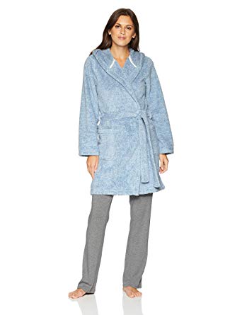 Amazon Brand - Mae Women's Tweeded Shaggy Plush Wrap Robe with Hood