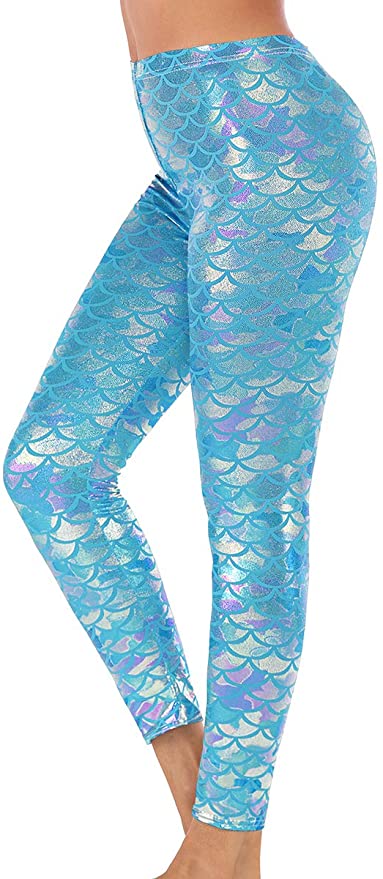 Alaroo Halloween Shiny Fish Scale Mermaid Leggings for Women Pants S-4XL