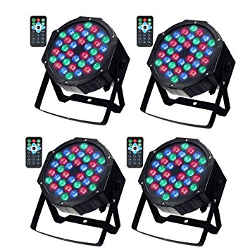 Disco DJ Party Lights, SOLMORE DMX-512 RGB 36 LED Par Stage Disco Lights Party Lights Projector Light Sound Activated Background by IR Remote for Wedding KTV Show Club Bar Decor 36W (4Pcs)