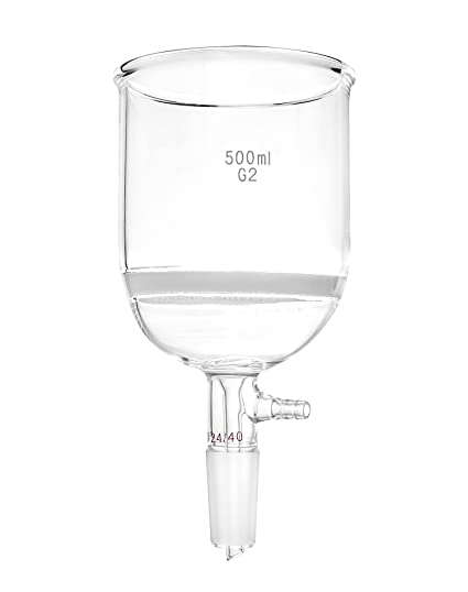 QWORK 500ml Filtering Buchner Funnel Medium Frit (G2) Lab Glassware with Standard 24/40 Joint and Vacuum Serrated Tubulation, 94mm I.D, 100mm Depth