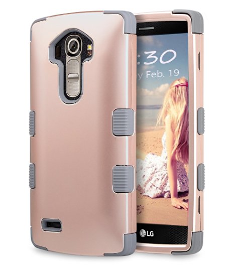 LG G4 Case, ULAK [3 in 1 Shield] Shock Absorbing Case with Hybrid Cover Soft silicone   Hard PC Material Design for LG G4 (5.5" inch) 2015 Release Rose Gold Grey