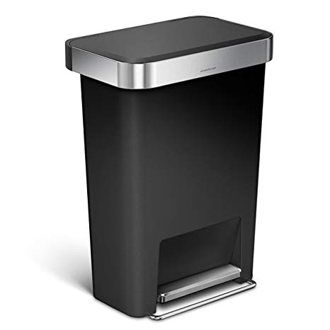 simplehuman Rectangular Step Can with Liner Pocket, 45 L / 11.9 Gal (black plastic)