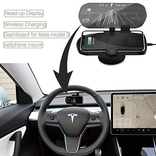【Teslabox】GPS navigation Head-up Display hud Dashboard for car Tesla Model 3, Wireless Charger Car Phone Mount Phone Holder for iPhone Xs Max/XS/XR/X/8Plus/8 and for Samsung S9/S9 /S8/S8 /Note9/Note8