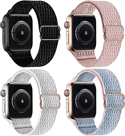 HILIMNY Elastic Braided Sport Solo Loop Compatible with Apple Watch Band 38mm 40mm 42mm 44mm, Stretchy Adjustable Nylon Men Women Strap Replacement Compatible with iWatch Series 6/5/4/3/2/1 SE, 4 Pack