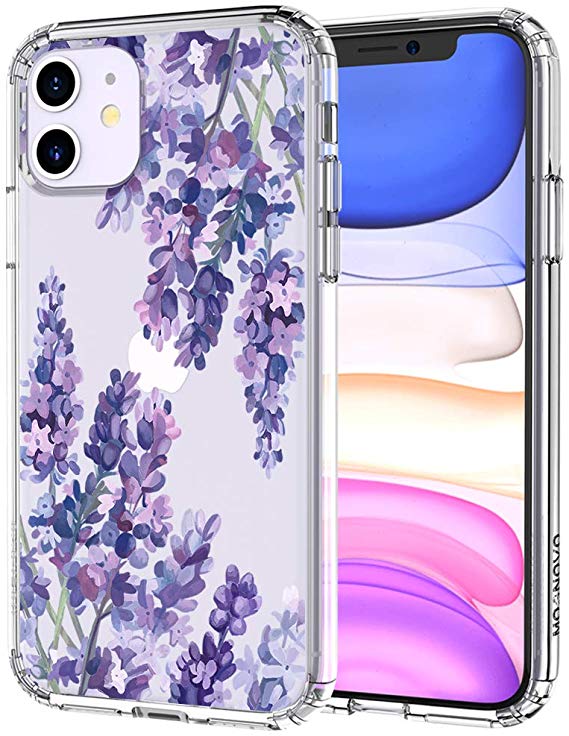 MOSNOVO iPhone 11 Case, Lavender Floral Flower Pattern Clear Design Transparent Plastic Hard Back Case with TPU Bumper Protective Case Cover for Apple iPhone 11 (2019)