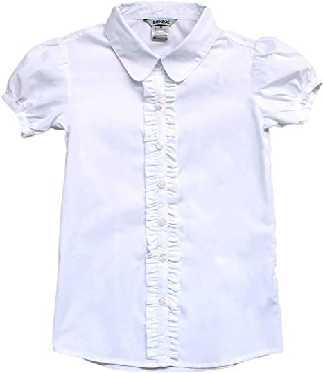 Bienzoe Girl's School Uniform Short Sleeve White Blouse