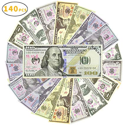 Sopu Prop Money Play Money Movie Game Realistic Play Paper Money Full Print 2 Sided-Set Bills for Kids, Students, TV/ Movie/ Video/ Party/ Games/ Pranks