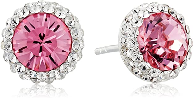 Amazon Collection Sterling Silver Swarovski Crystal Halo Stud Earrings