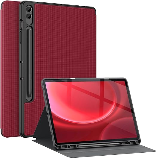 Soke Galaxy Tab S9 Plus/S9 FE  Plus Case with S Pen Holder[SM-X610/X616B/X810/X816B/X818U]- Shockproof Smart Folio Stand Case, Soft TPU Back Cover for Samsung Galaxy Tablet S9  12.4 Inch,Red