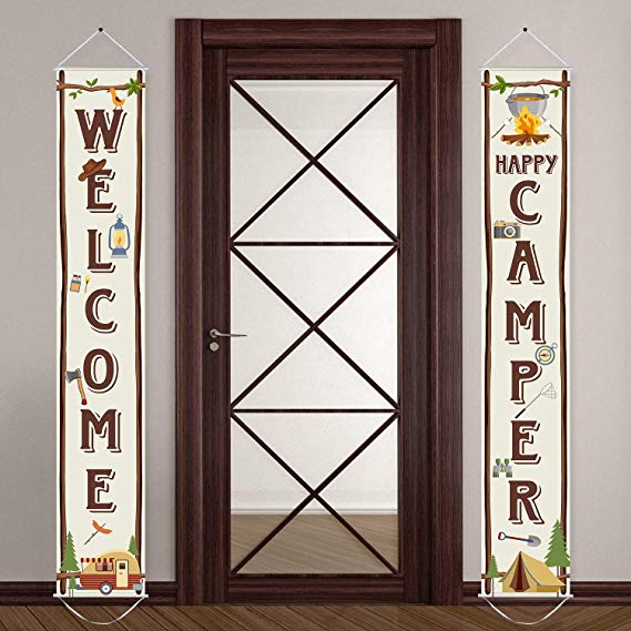 Camping Party Banner Camping Party Decorations Welcome Porch Sign for Camping Themed Birthday Baby Shower Decorations