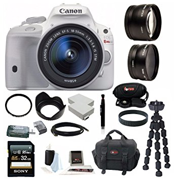 Canon EOS Rebel SL1 DSLR Camera with EF-S 18-55mm f/3.5-5.6 IS STM Lens (White) plus 58mm Lens Bundle and 32GB Deluxe Accessory Kit