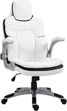 HOMCOM Fauteuil de Bureau Manager Gaming Style baquet Racing Dossier Assise capitonné revêtement synthétique Blanc Noir