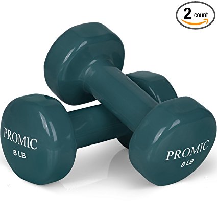 PROMIC Hand Weights Deluxe Vinyl Coated Cast Iron Dumbbells with Non Slip Grip, Set of 2