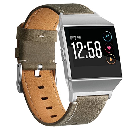 For Fitbit Ionic Leather Bands, OenFoto Replacement Accessory Straps for Fitbit Ionic Smart Fitness Watch,Black Brown Gray Pink Coffee