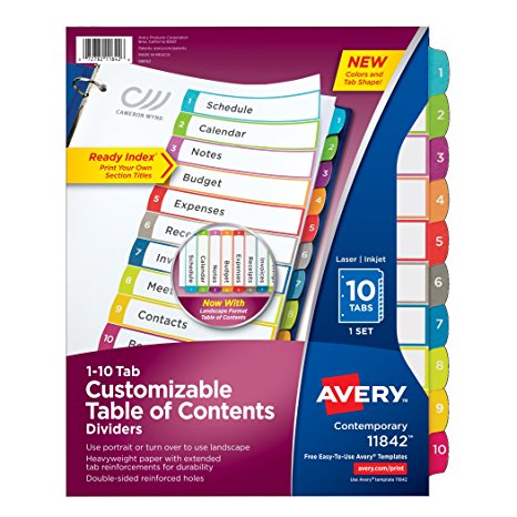 Avery Customizable Table of Contents Dividers, 10-Tab Set (11842)