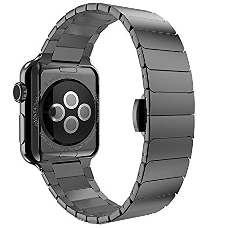 Apple Watch Band, CHC Link Bracelet Solid Stainless Steel Metal Band With Durable Deployment Buckle for Apple Watch 38mm - Black