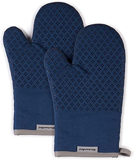 KitchenAid Asteroid Cotton Oven Mitts with Silicone Grip, Set of 2, Blue Willow 2 Count