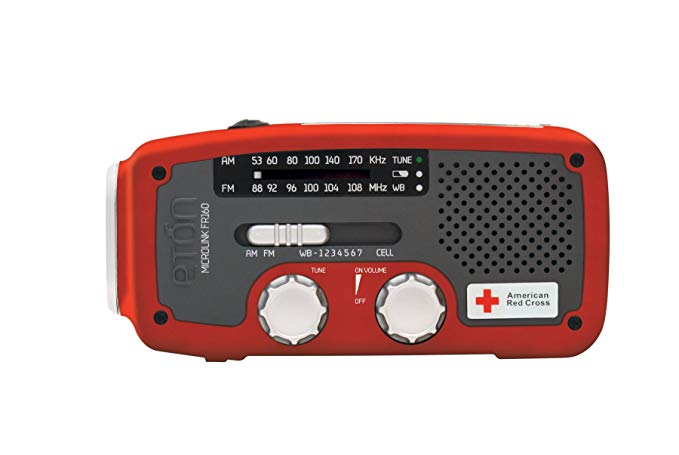 Eton American Red Cross FR160 Self-Powered AM/FM/NOAA Weather Radio with Flashlight, Solar Power, and Cell Phone Charger