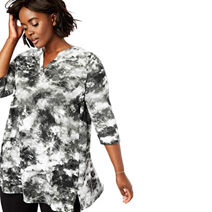 Woman Within Women's Plus Size Tie-Dye Notch Neck Tunic