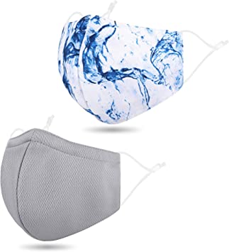 Washable Maks Reusable Cloth Fabric with Prints, Bulk 2_Grey/Marble Blue