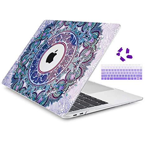 Dongke Hard Case for MacBook Air 13 Inch 2018 Release New Version A1932, Crystal Paisley Logo See Through Hard Case Shell Cover for MacBook Air 13 Retina with Touch ID (M733 Purple)