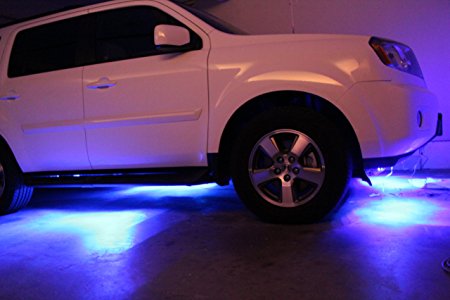 LED Under Car Glow Underbody System Neon Lights Kit 48" x 2 & 36" x 2 with Wireless Keychain Remote Controller