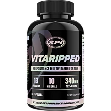 Vitaripped 60 Caps - Complete Multivitamin For the Active Man - Over 20 Essential Vitamins & Minerals - All Natural Ingredients & Testosterone Blend