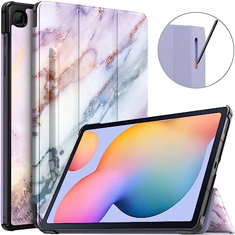 MoKo Case for Galaxy Tab S6 Lite 2022/2020, Slim Tri-Fold Cover with Auto-Wake/Sleep & Pen Holder Fit Samsung Galaxy Tab S6 Lite 10.4 2022/2020 (SM-P610/P613/P615/P619) ONLY, Purple Marble