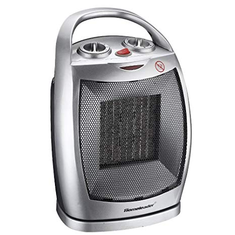 Homeleader Ceramic Space Heater 750W/1500W, Portable Electric Heater with Adjustable Thermostat, Tip-Over & Overheating Protection, Perfect for Home and Office