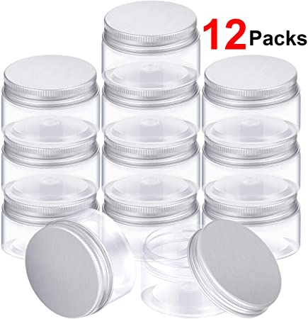 SATINIOR Empty 12 Pack Clear Plastic Slime Storage Favor Jars Wide-Mouth Plastic Containers with Lids for Beauty Products, DIY Slime Making or Others (4 Ounce)