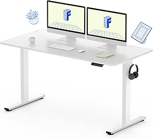 FLEXISPOT EN1 Whole Piece Standing Desk 55 x 28 Inches Stand Up Desk Workstation Home Office Computer Height Adjustable Desk (White Frame   White Top, 2 Packages)