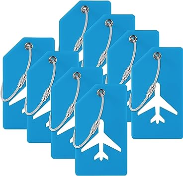 8 Pieces Luggage Tags Silicone Luggage Suitcases Tags for Travel Luggage Name Tags Includes Name Cards with Partial Privacy Cover and Stainless Steel Loops for Secure Fastening (Sky Blue)