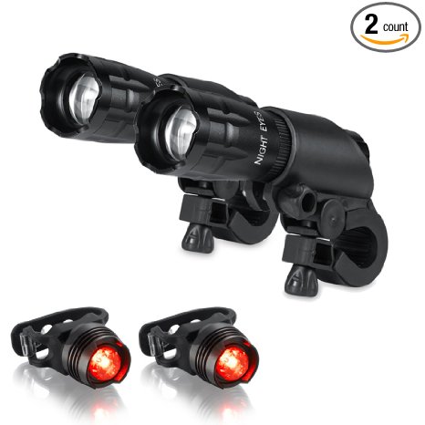 Night Eyes 300 Lumens Aircraft Aluminum Cree LED Bike Lights-Buy Bicycle Light, Buy 1 Price, Get Two set of Bike Light and Tailight(2-pack)
